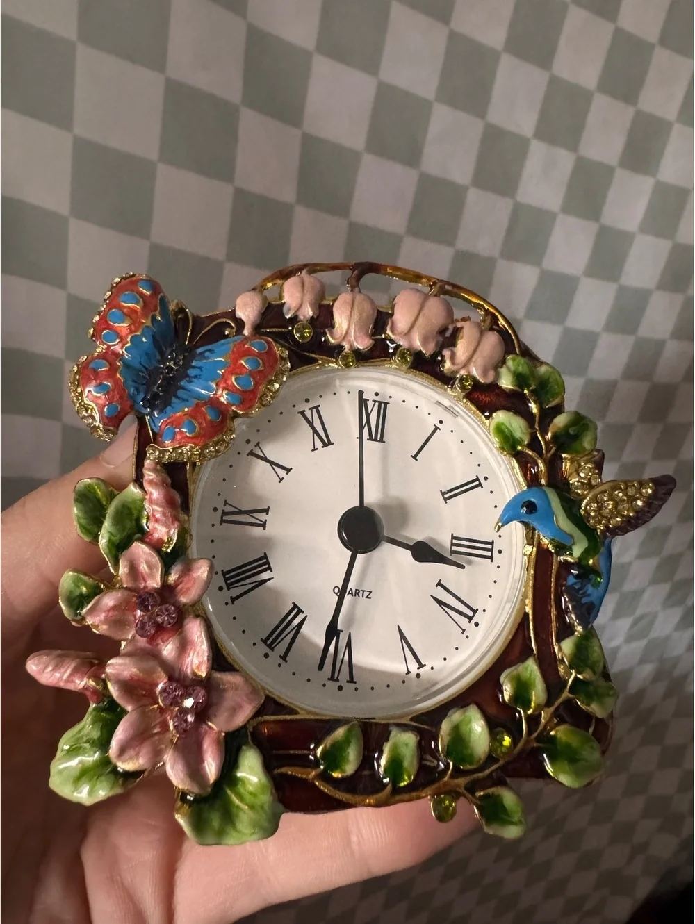 Vintage Style Floral Butterfly and Hummingbird Quartz Desk Clock